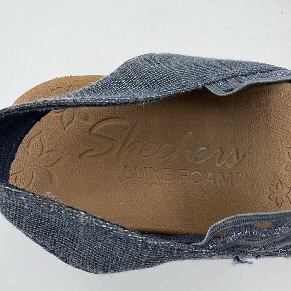 Skechers Sandals Womens Size 9 Luxe Foam Brie Most Wanted Cork Wedge Gray 119013 - Picture 2 of 10